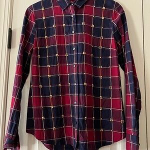 J Crew Thomas Mason Shirtings Plaid Shirt with Stone Embellishments Size 8